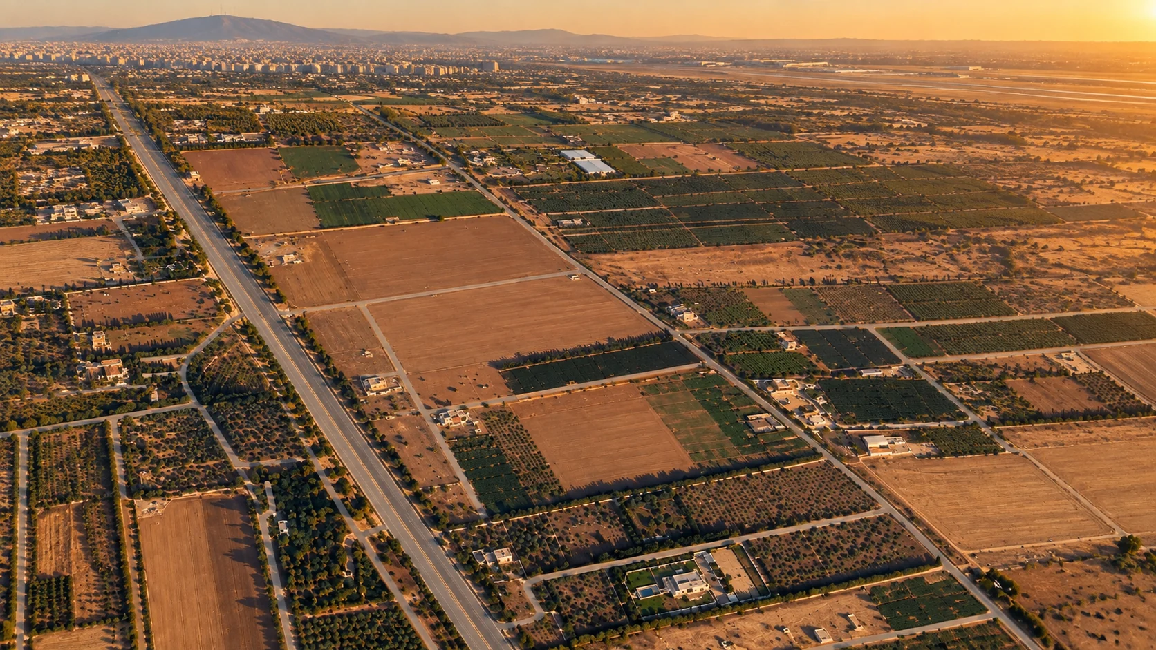 Aerial view of PETRA Property No. 14 — 103,066 m² of registered land on the Damascus International Airport corridor, Rural Damascus, Syria